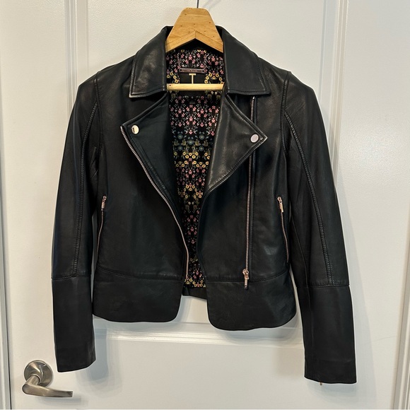 Ted Baker Lizia Leather Biker Jacket Rose Gold - Picture 3 of 8